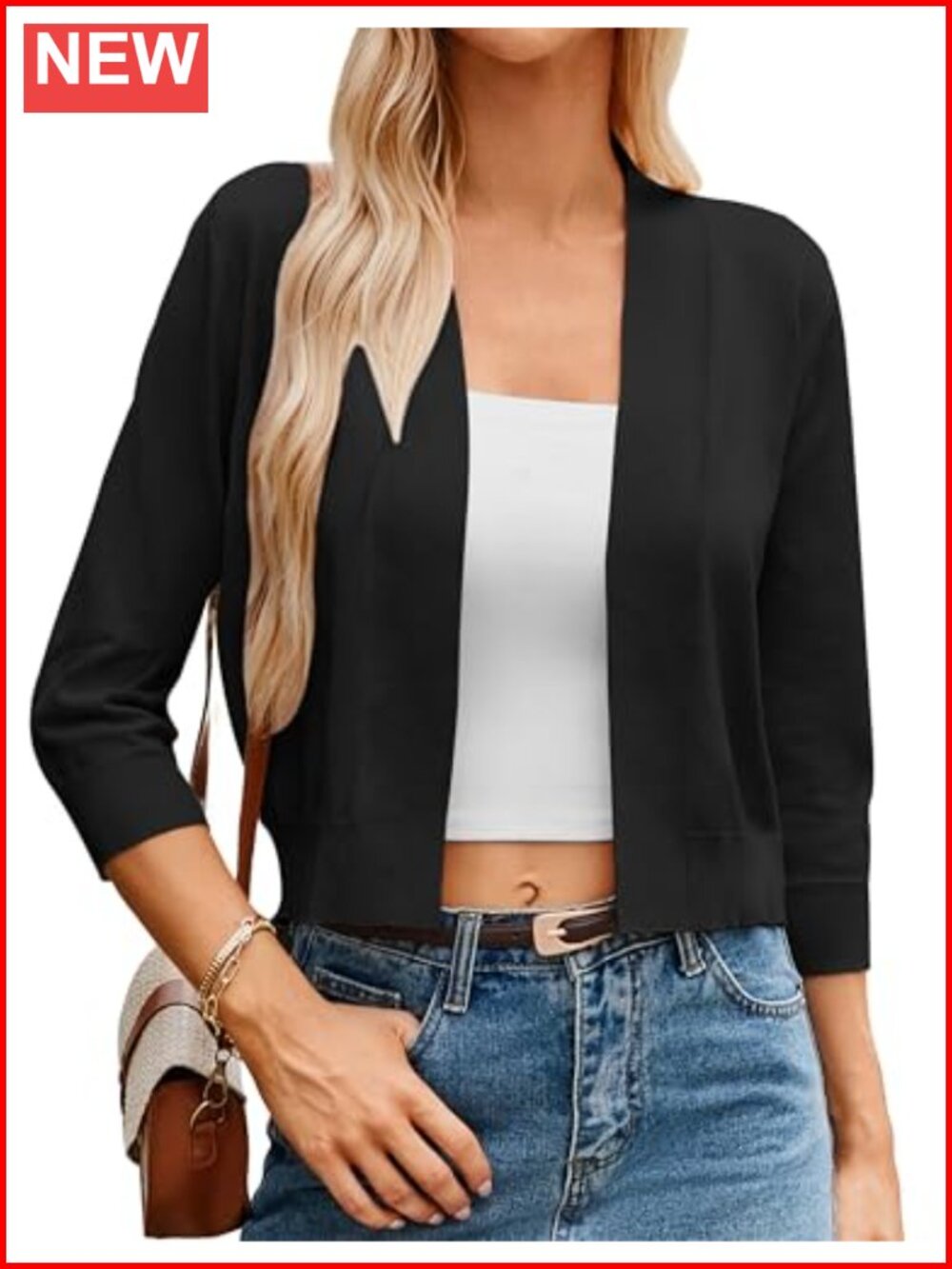 Lightweight 3/4 Sleeve Cropped Cardigan Shrug Bolero